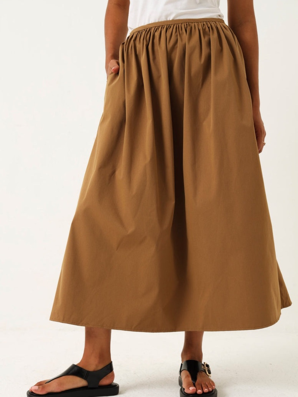 Zara Brown Camel Tan A-Line Full Skirt Small NWT